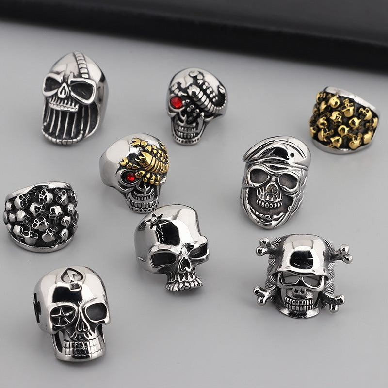Retro Ghost Head Ring Skull Stainless Steel Ring For Men