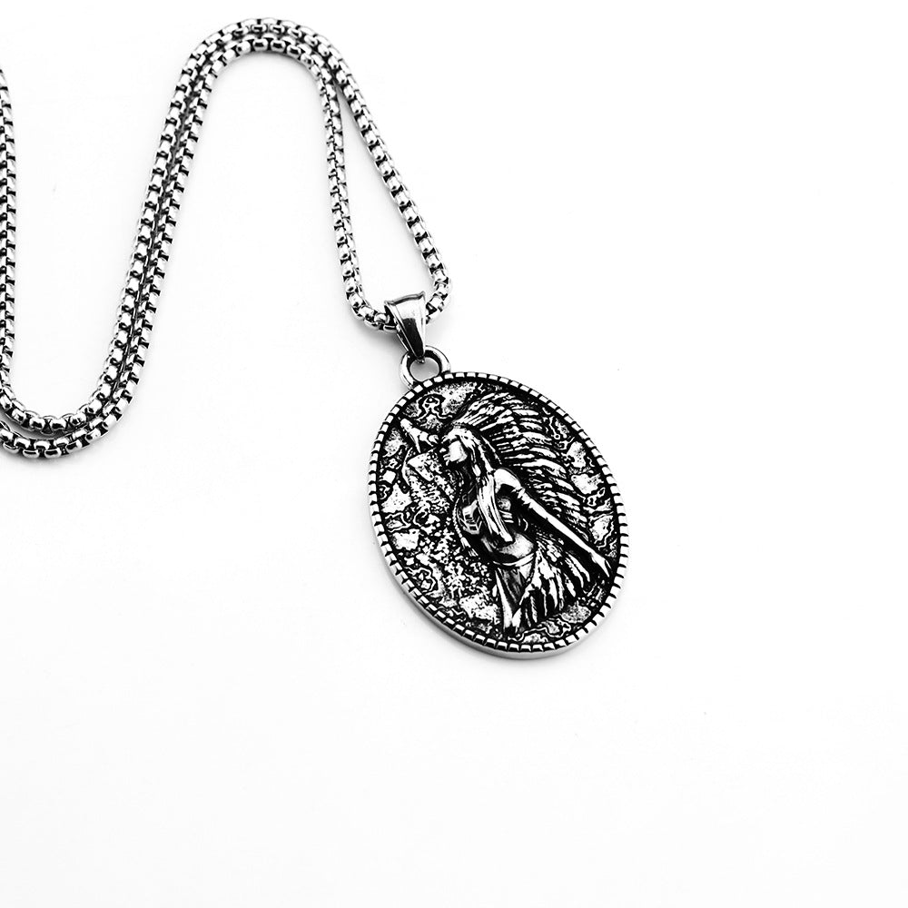 Planderful Everyday Genie Stainless Steel Mens Double Sided Pendant Retro European American Style