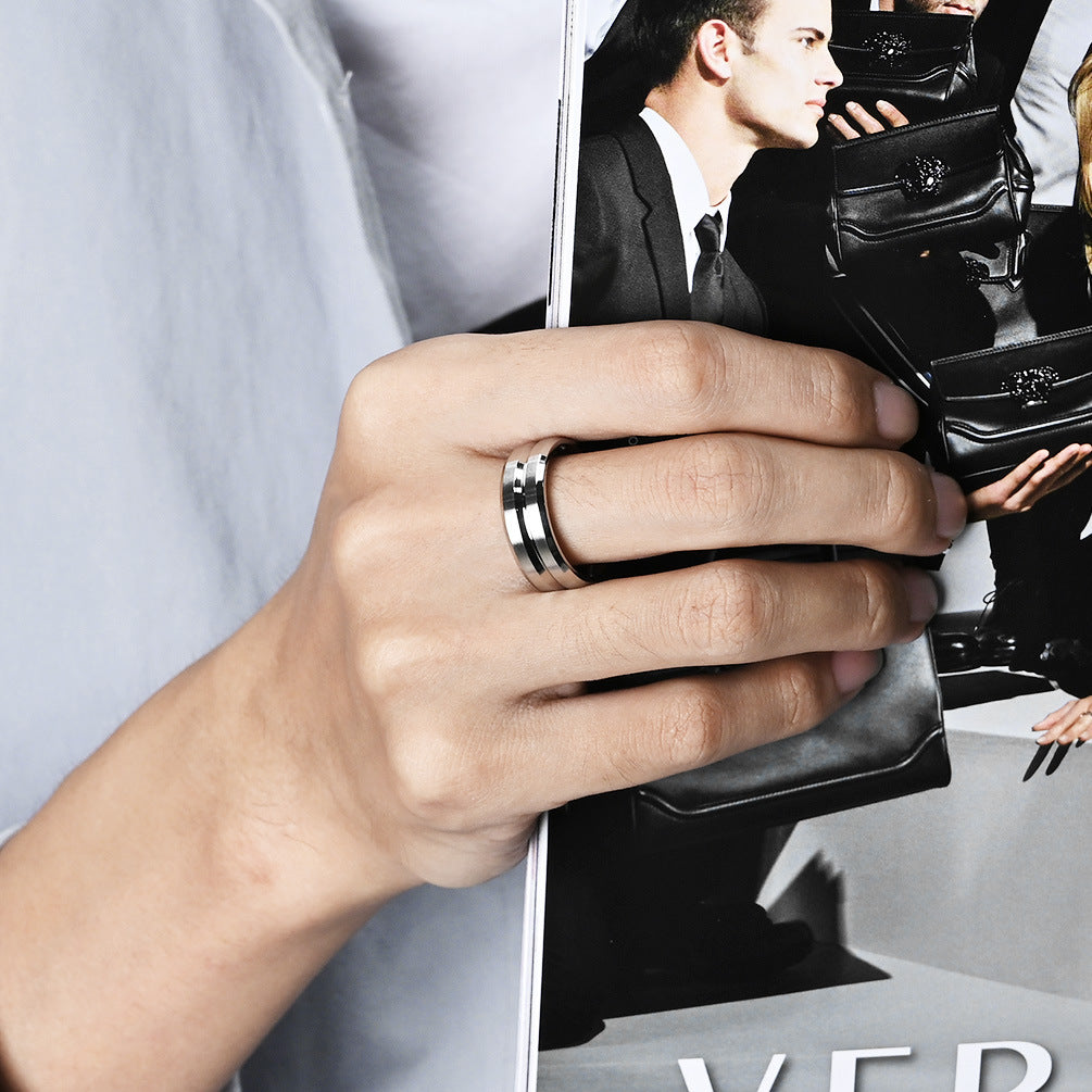 Cross-Border Simple Groove Brushed Stainless Steel Ring