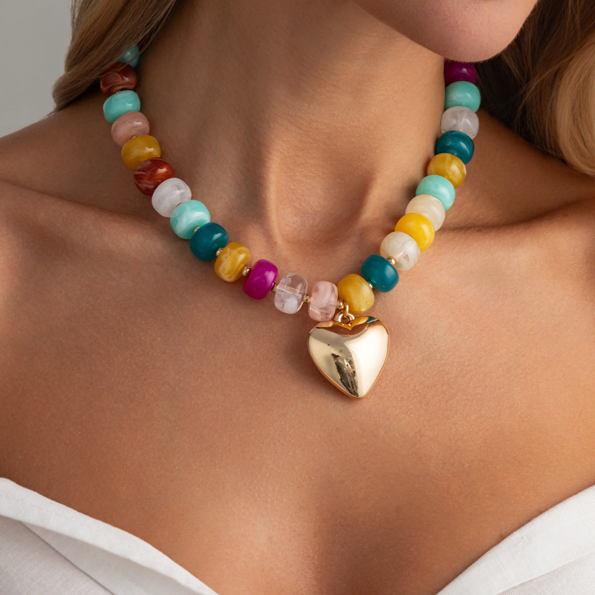 Candy-Color Heart Beaded Necklace