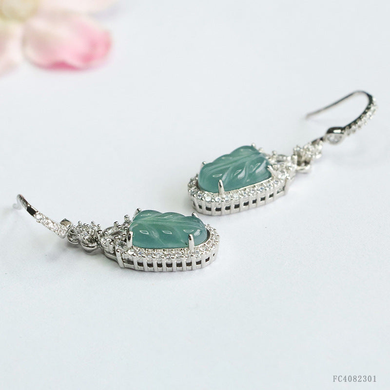 Icy Blue Jadeite Leaf Drop Earrings