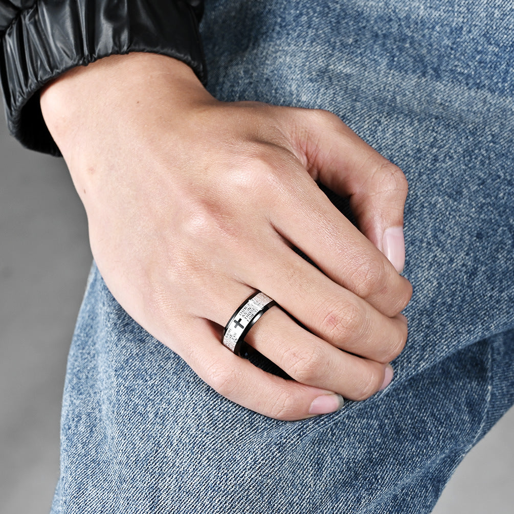 Planderful Titanium Cross Ring For Men Prayer Scripture Stainless Steel Band Protective Jewelry