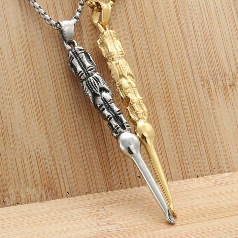 Personalized Titanium Steel Ear Picking Pendant Necklace - Retro Punk Design for Men and Women