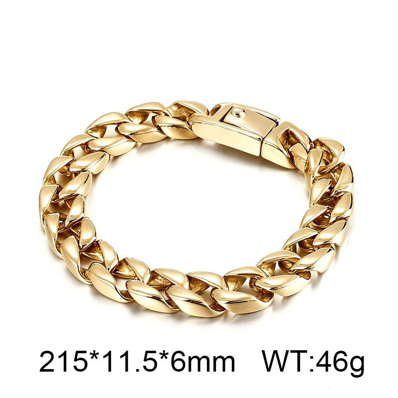 Minimalist Polished Bracelet Glossy Cuban Chain Spring Snap Stainless Steel Men's Bracelet