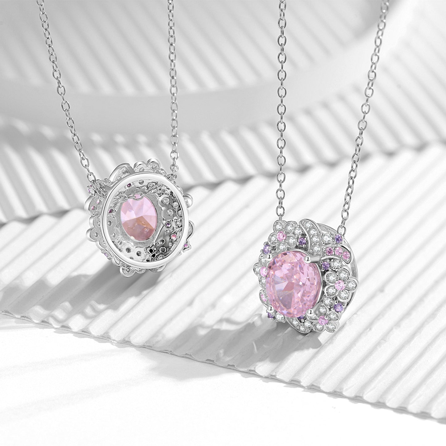 Planderful Fashion Personality Shining Flower Necklace – Elegant Pink Ice Zircon Inlaid Sterling Silver