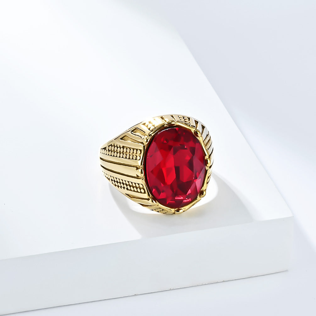 Planderful Titanium Steel Ring With Glass Gem Inlay For Men Modern Masculine Jewelry