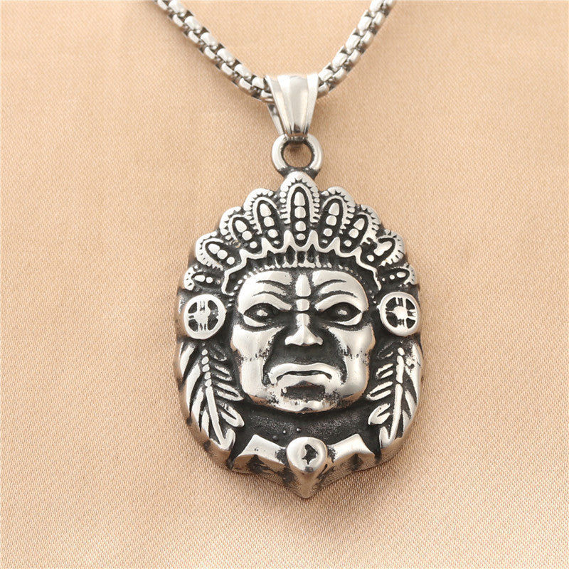 Men's Vintage Punk Necklace with Titanium Steel Indian Pendant - Trendy Stainless Steel Jewelry