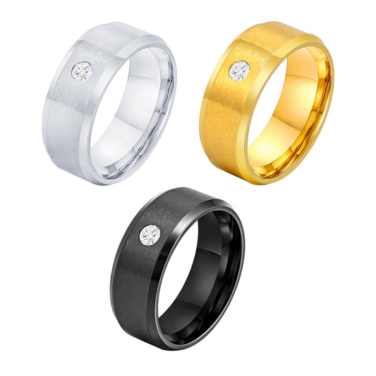 Men's Matte Stainless Steel Zircon Ring Daily Fashion