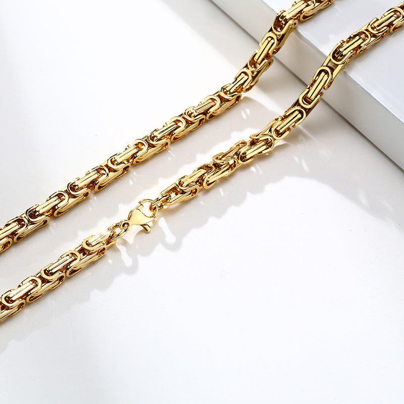 European And American 4MM Byzantine Men's Thick Chain Necklace