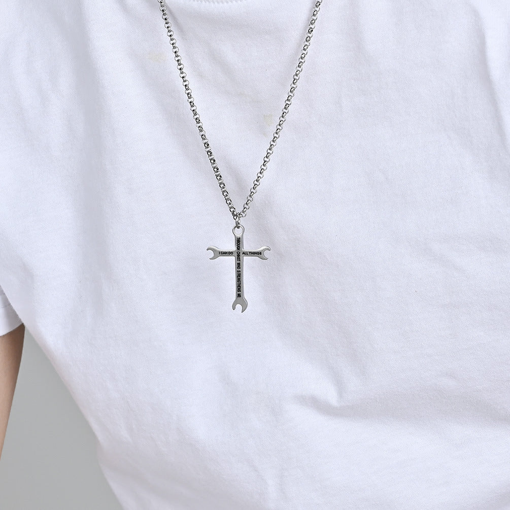Planderful Wrench Cross Necklace Titanium Steel With Personalized Design For Edgy Jewelry Lovers