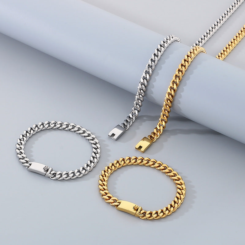 Stainless Steel Cuban Chain Bracelet Necklace For Men