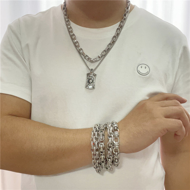 Personalized Retro Playing Card Pendant Necklace for Men in Titanium Steel