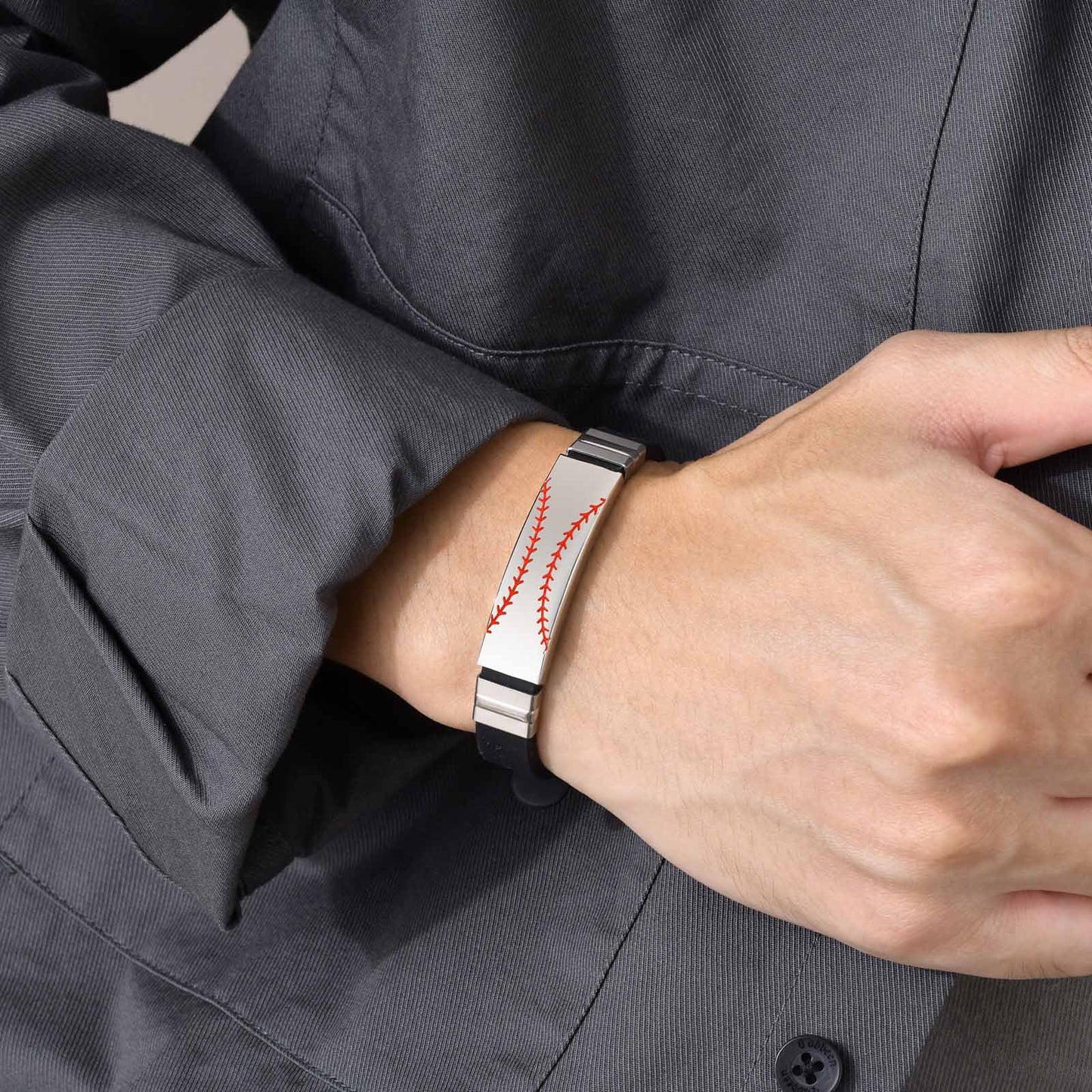 Planderful Stainless Steel Men Bracelet Baseball Pattern