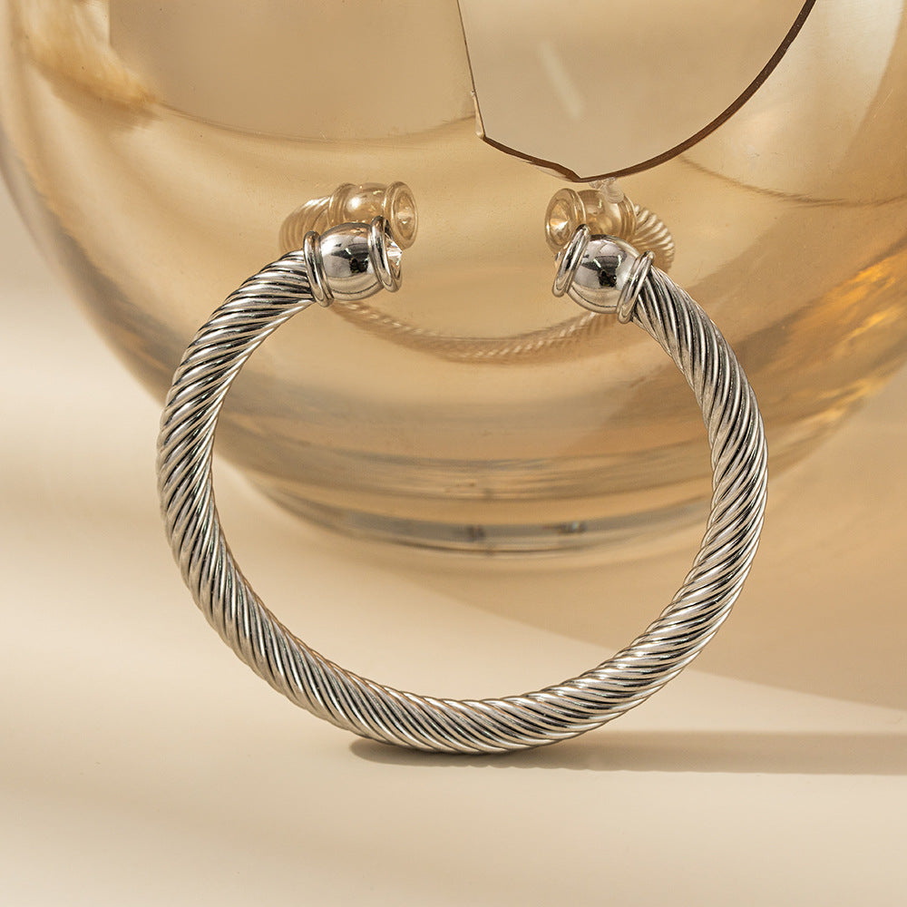 Planderful Collection Everyday Genie Titanium Steel Bracelet For Men Zircon Encrusted Open Twist