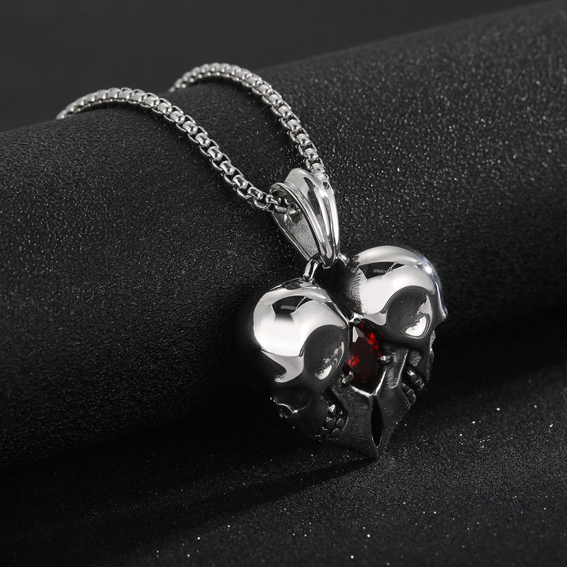 Retro Love Skull Couple Pendant - Punk Style Zircon-Encrusted Jewelry for Men and Gifts