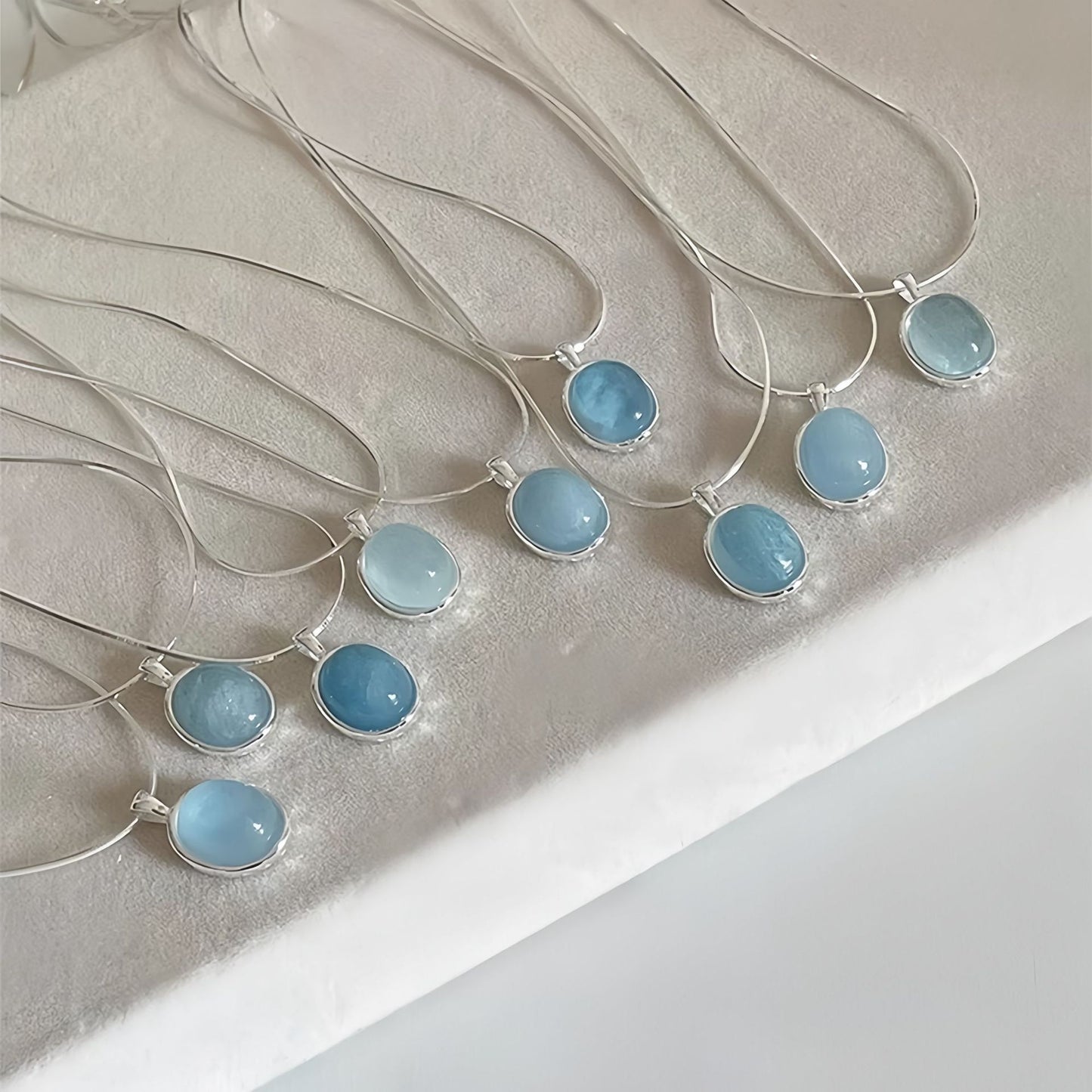 New 925 Sterling Silver Imitation Aquamarine Necklace