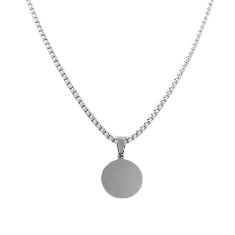Stylish Titanium Steel Round Pendant Necklace for Men with Retro Sequined Design