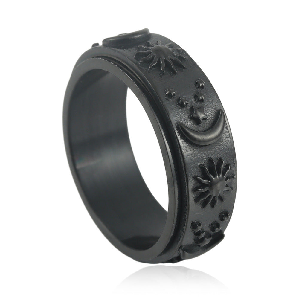 Titanium Steel Rotating Sun and Moon Ring for Men - Retro Stainless Steel Design