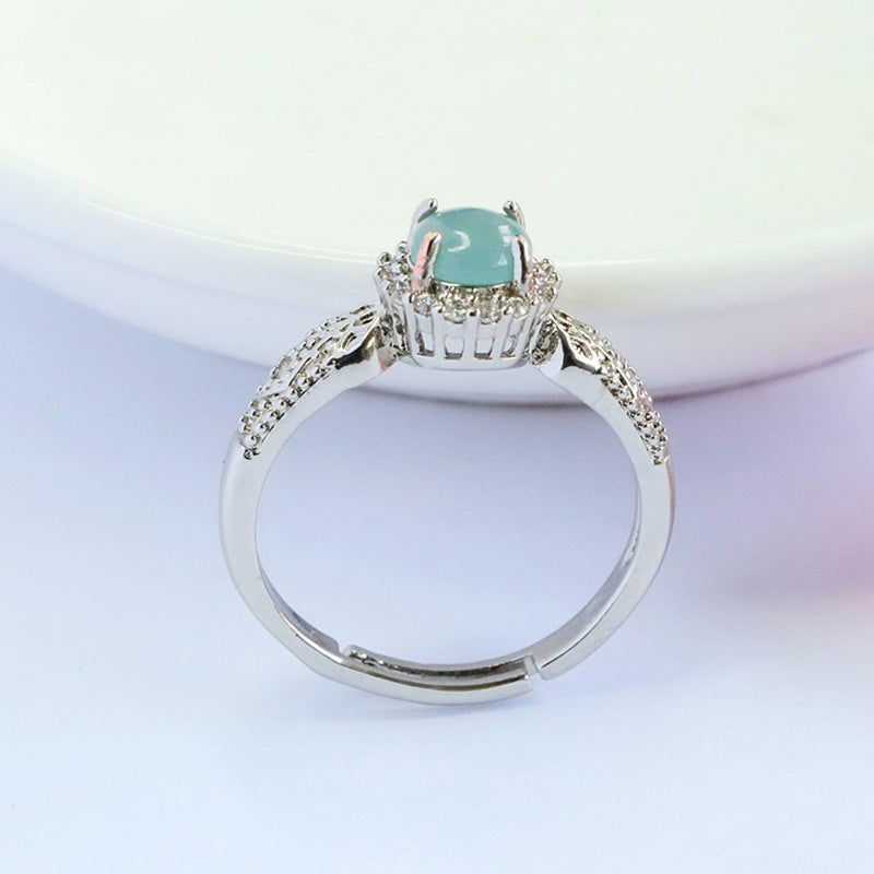 Blue Water Jadeite Star-Halo Ring