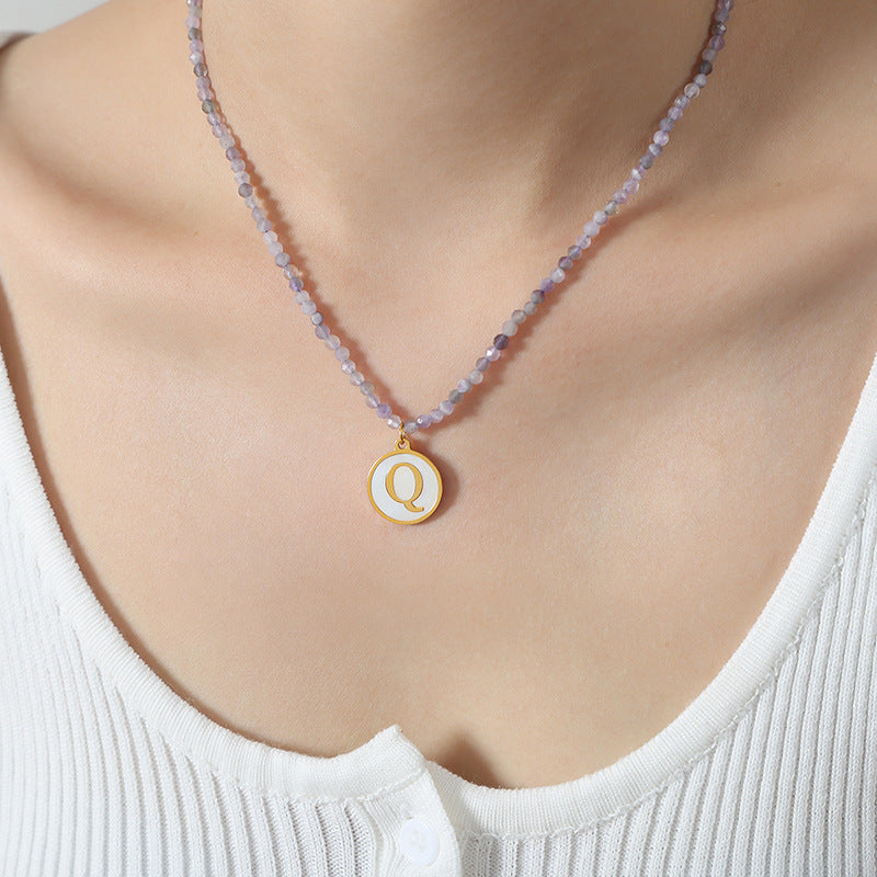 Luxurious Titanium Gold-Plated Mother-of-Pearl Pendant Necklace with Zircon Details