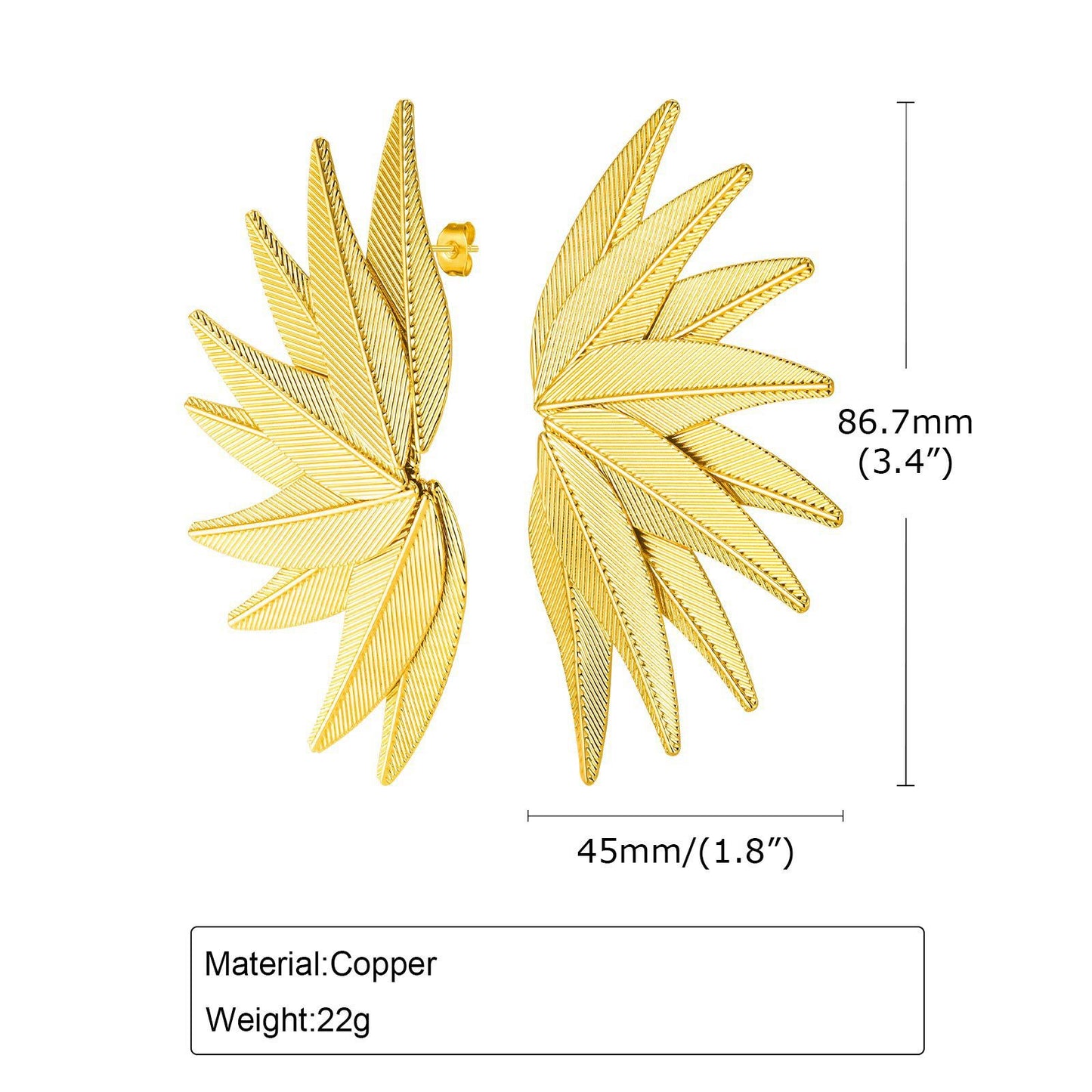 Geometric Leaf 18K Gold Earrings Women's Copper Jewelry