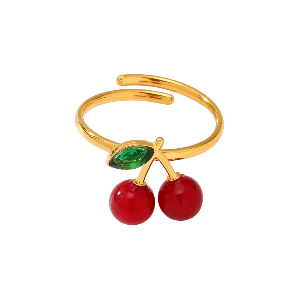 Planderful Cherry Rhinestone Open Index Ring 18K Gold Women