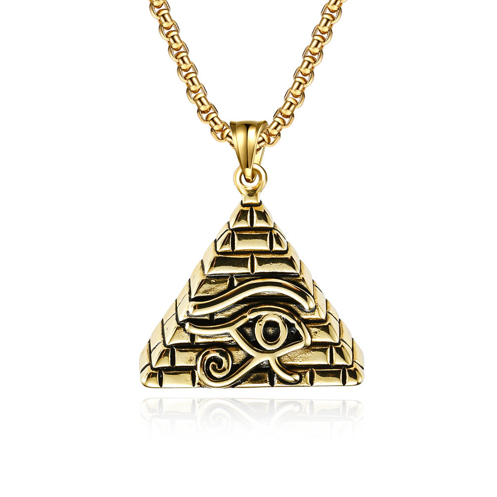 Ancient Egyptian Pyramid Eye of Horus Titanium Steel Necklace