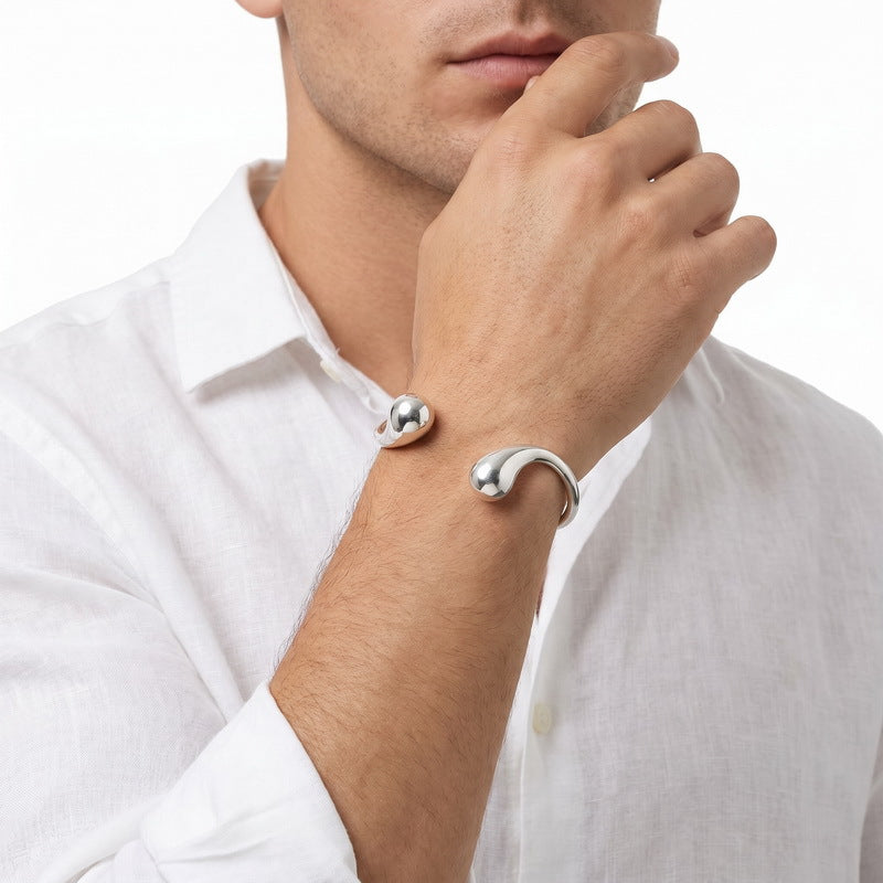 Mobius Twist Open Stainless Steel Bracelet Water Drop Double Head Stainless Steel Unisex