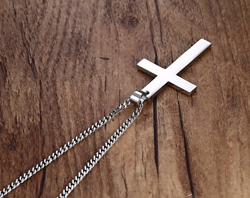 Stainless Steel Cross Pendant Gold Sweater Necklace Men
