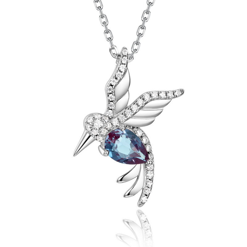 S925 Sterling Silver Lab-Grown Alexandrite Guardian Wing Necklace