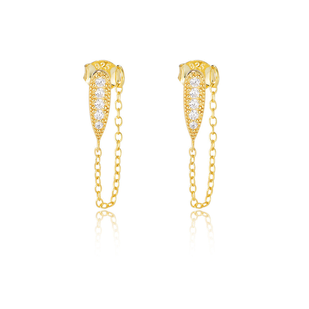 S925 Sterling Silver Earrings Sense Chain Fringed Stud Earrings,