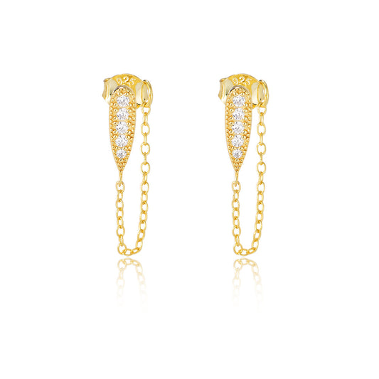 S925 Sterling Silver Earrings Sense Chain Fringed Stud Earrings,