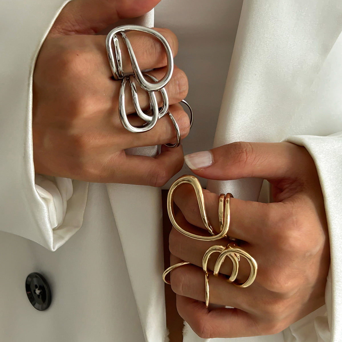 Planderful Geometric Line Ring for Women Hollow Joint Minimalist Statement Jewelry Vienna Verve