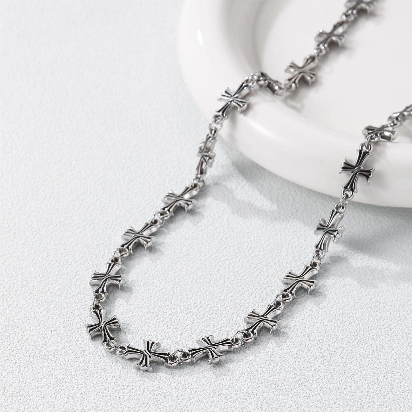 Planderful Jewelry Cross Flower Necklace Unisex Titanium Stainless Steel Fade Resistant Hip Hop Style