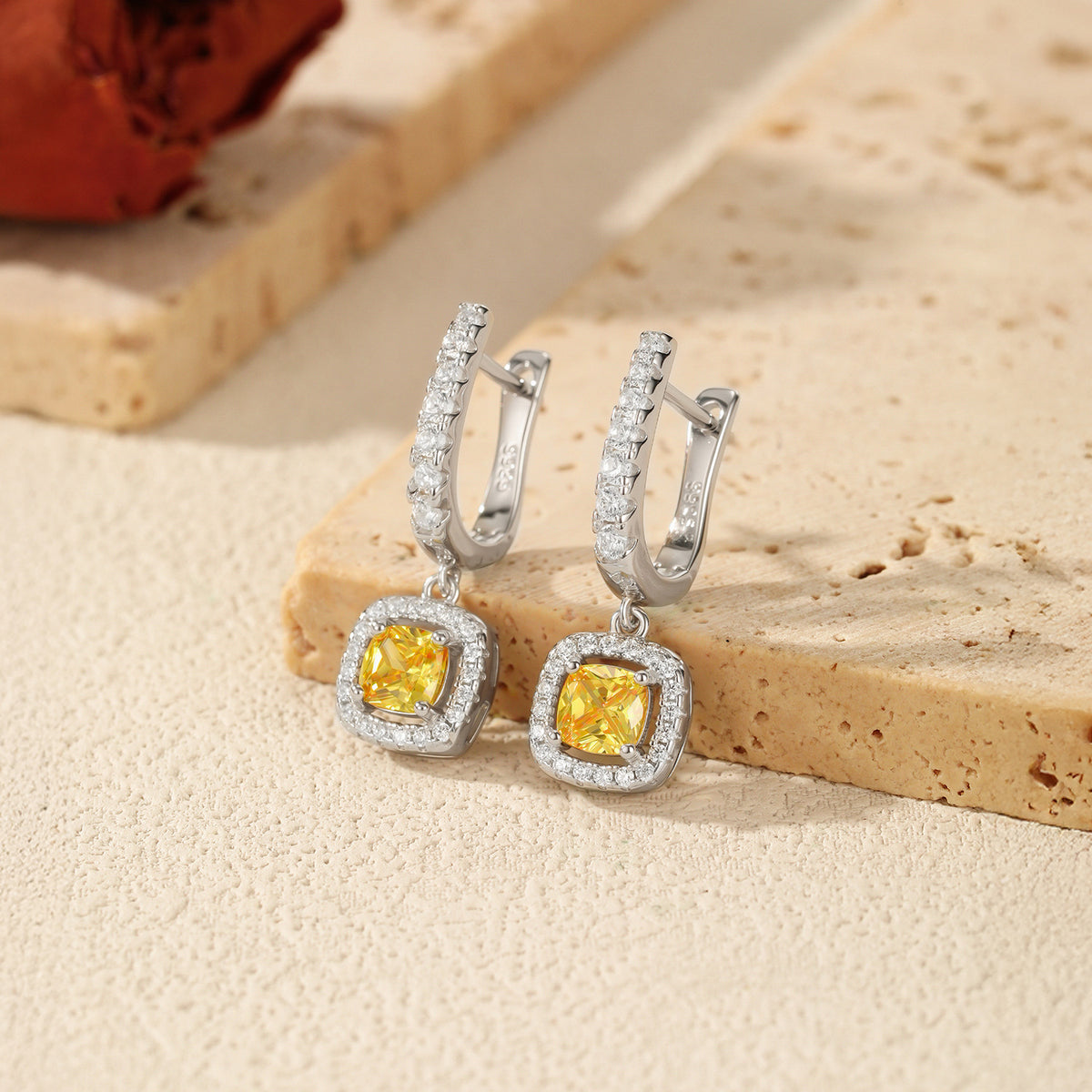 925 Sterling Silver Square Zircon Earrings