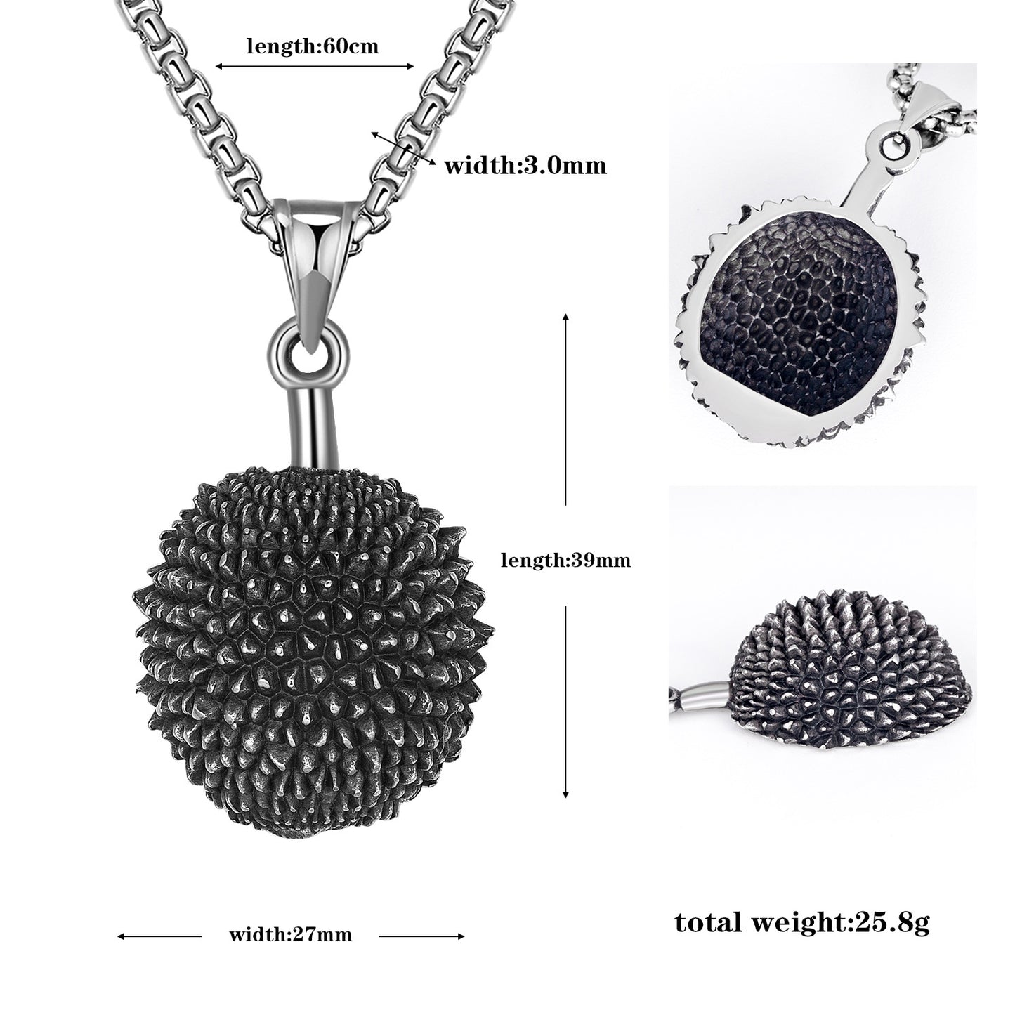 Steel Necklace – Vintage Durian Pendant