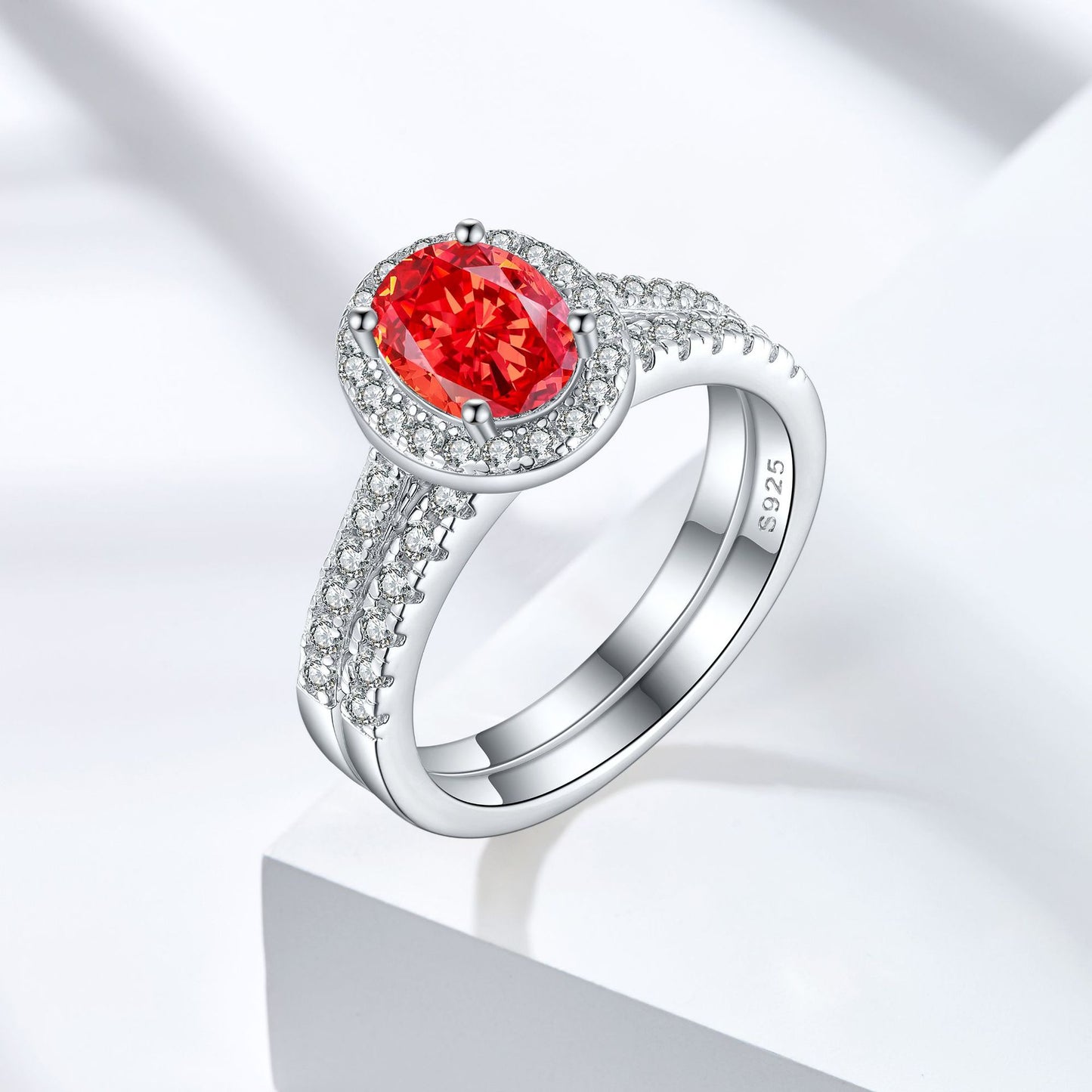 S925 Sterling Silver 1.5ct Flame Ice Flower Cut Oval Ring