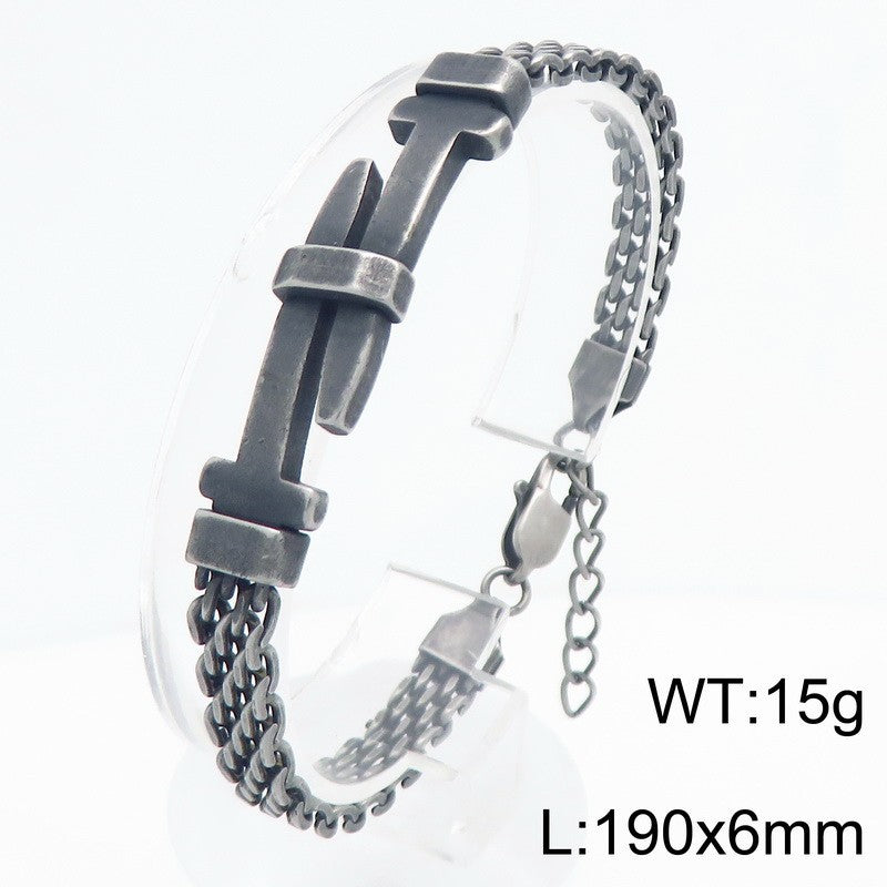Style Buckle With Extension Chain Bracelet – Cross Curved Bar Mesh Chain Stainless Steel