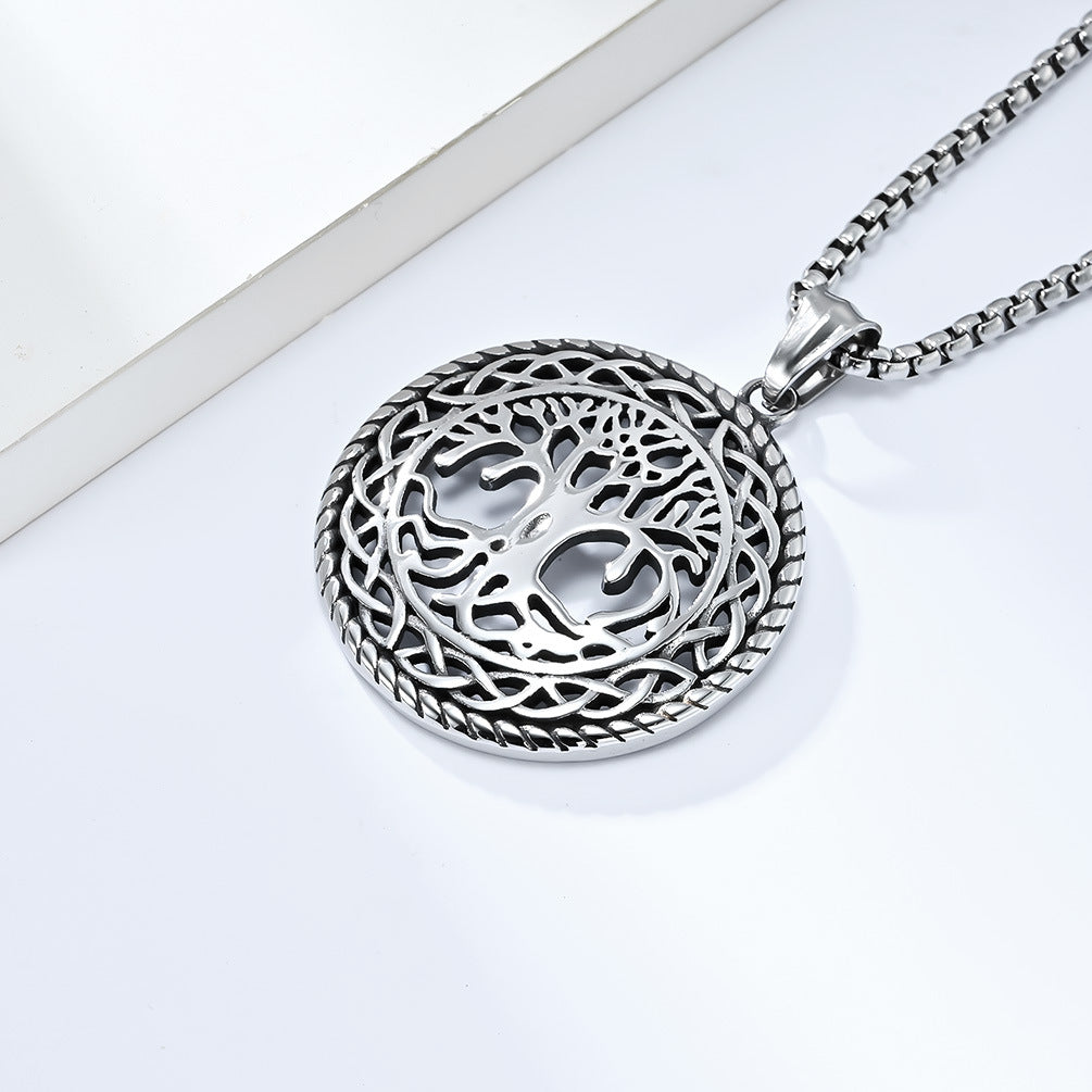 European And American Retro Style Hollow Tree Of Life Titanium Steel Necklace For Men