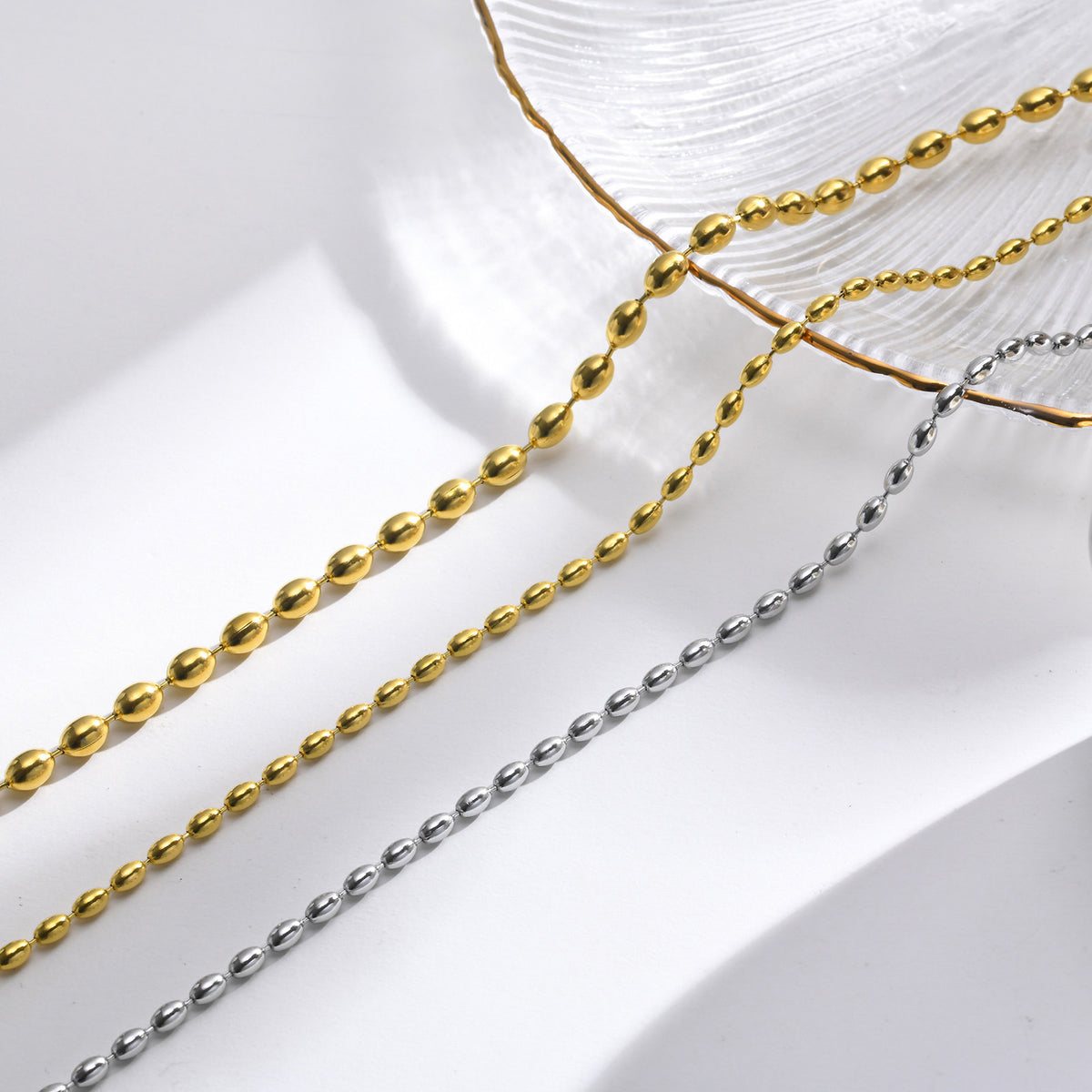 Stainless Steel Bead Necklace Ladies – Rugby Bead Chain Necklace Gold
