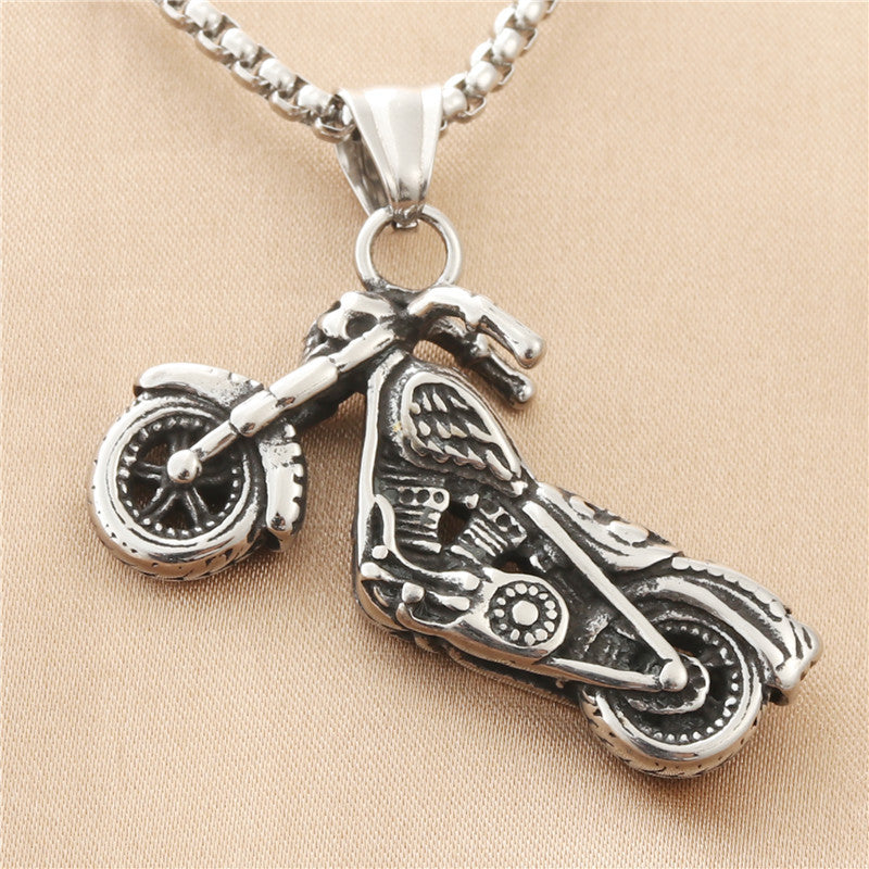 Custom Titanium Steel Motorcycle Pendant Necklace for Men - Retro Punk Style