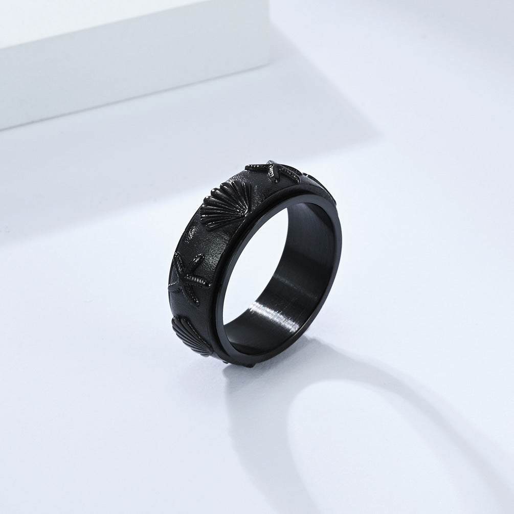 Planderful Rotating Ring Ocean Wind Sea Shell Starfish Titanium Steel Anxiety Relief Unisex