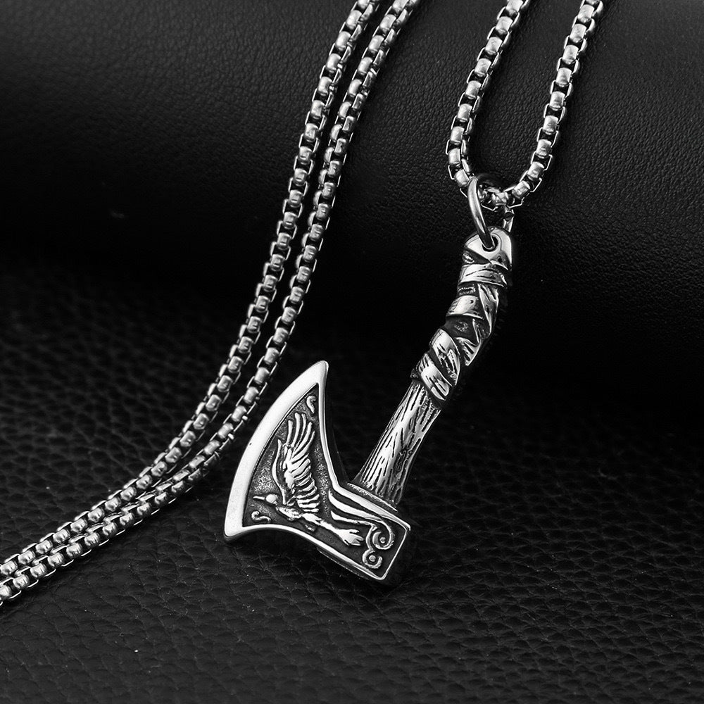 Planderful Collection Viking Pirate Celtic Wolf Axe Necklace For Men Premium Titanium Steel Pendant Gift For Him