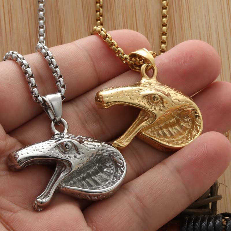 Titanium Steel Punk Crocodile Pendant Necklace for Men - Retro Trendy Dominating Design