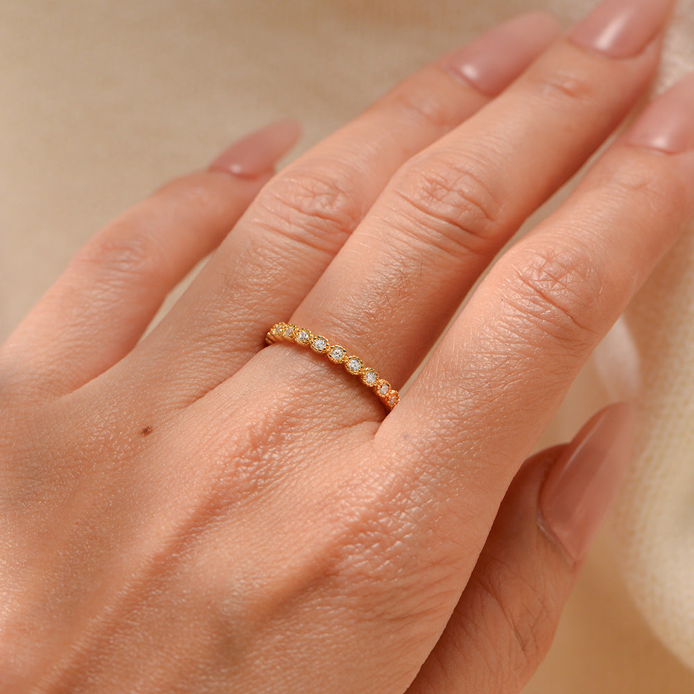 Micro-Inlaid Zircon Stacked With Ring S925 Sterling Silver Geometric Round Full Zircon Ring