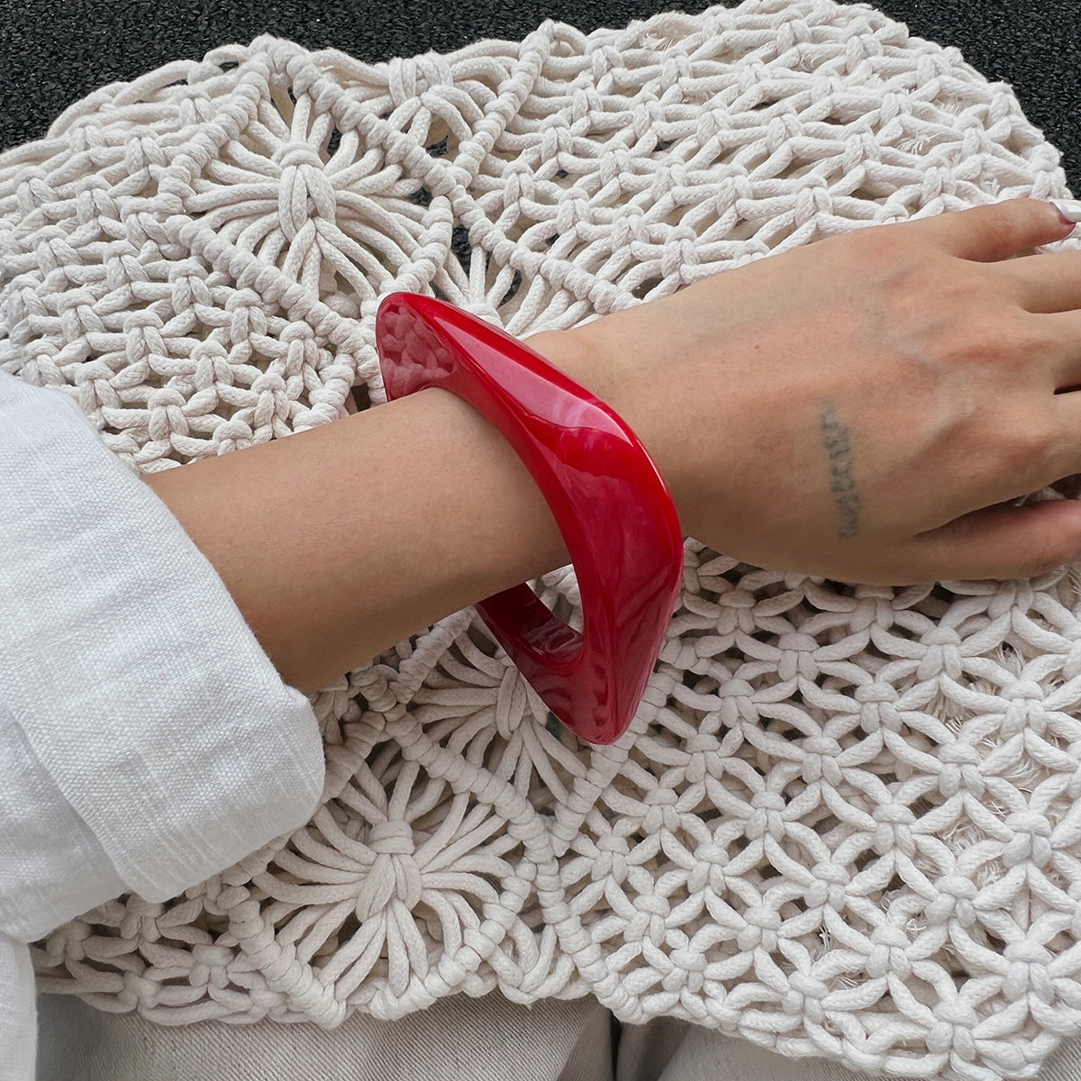 Planderful Vienna Verve Red Geometric Square Bracelet For Women Glossy Wide Versatile Statement Jewelry