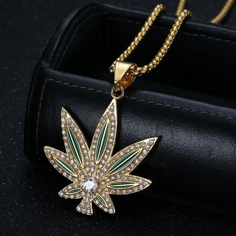 Zircon Necklace Elegant Maple Leaf Couple Pendant In Titanium Steel Gold Plated Finish