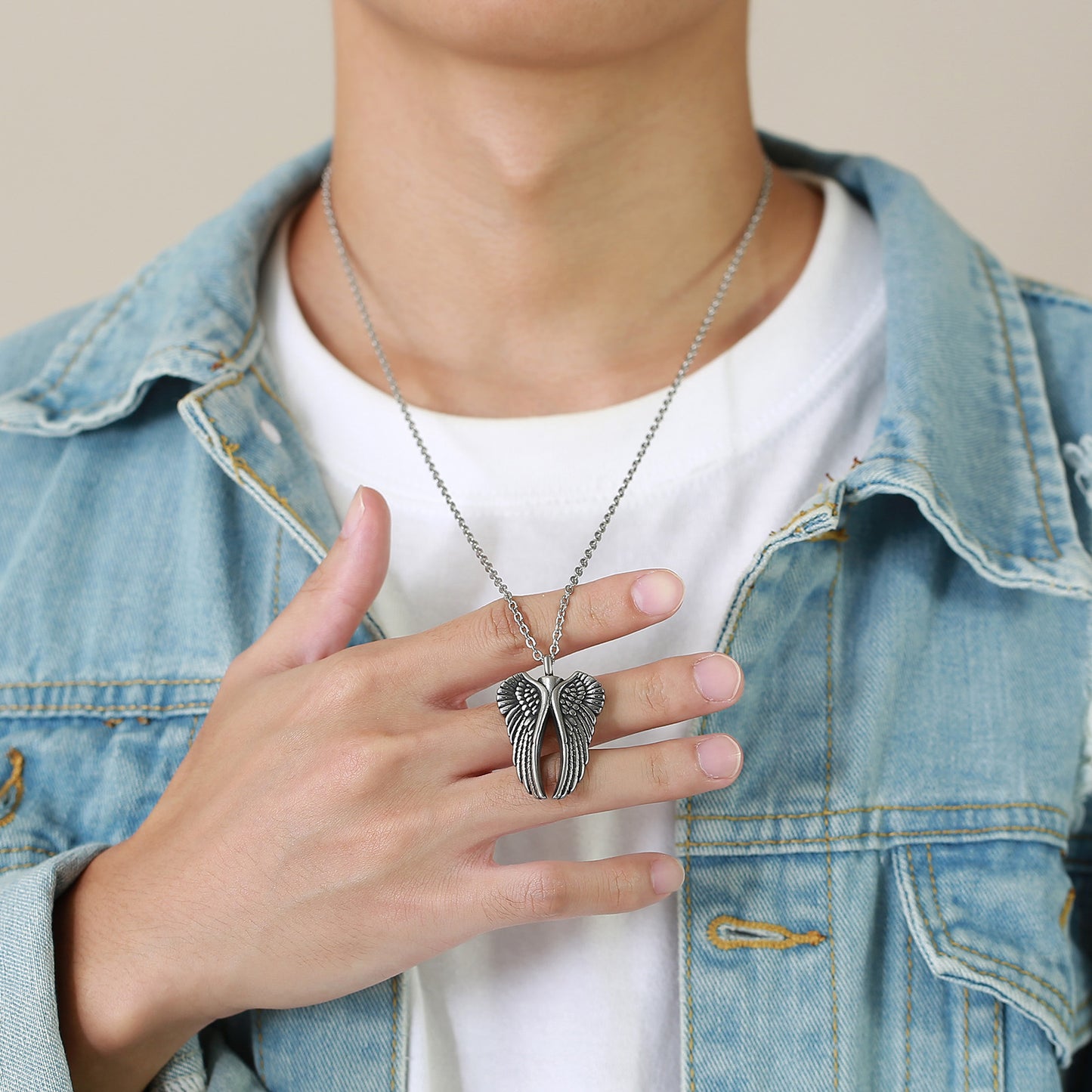 Stainless Steel Angel Wings Urn Pendant Necklace for Men