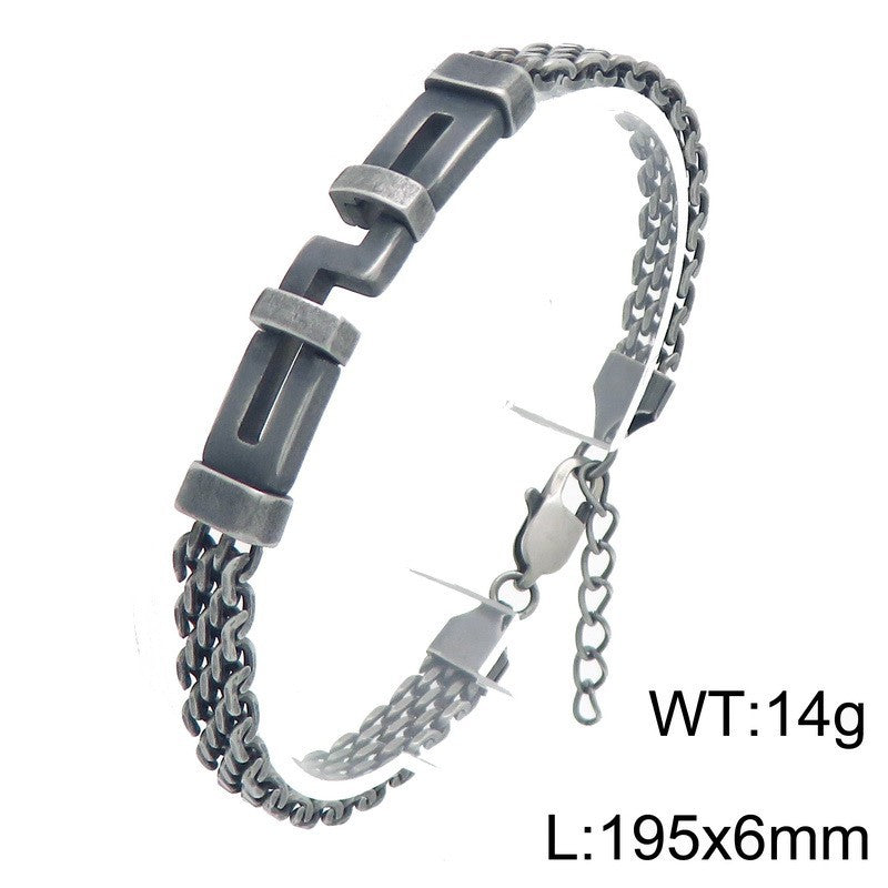 With Extension Chain Bracelet – Hip-Hop Back Pattern Labyrinth Curved Bar Mesh Chain