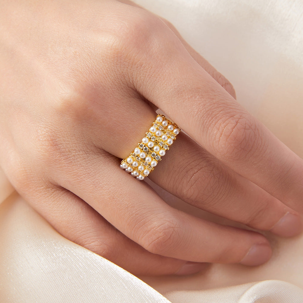 Chic Zircon Bead Hollow Ring with Adjustable Opening